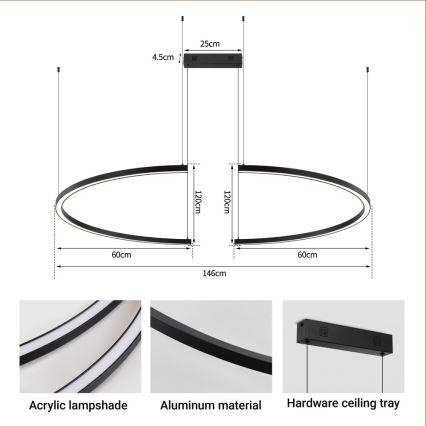Immax NEO 07329L - Lustru LED dimabil pe cablu FINO LED/72W/230V 120 cm negru Tuya + telecomandă