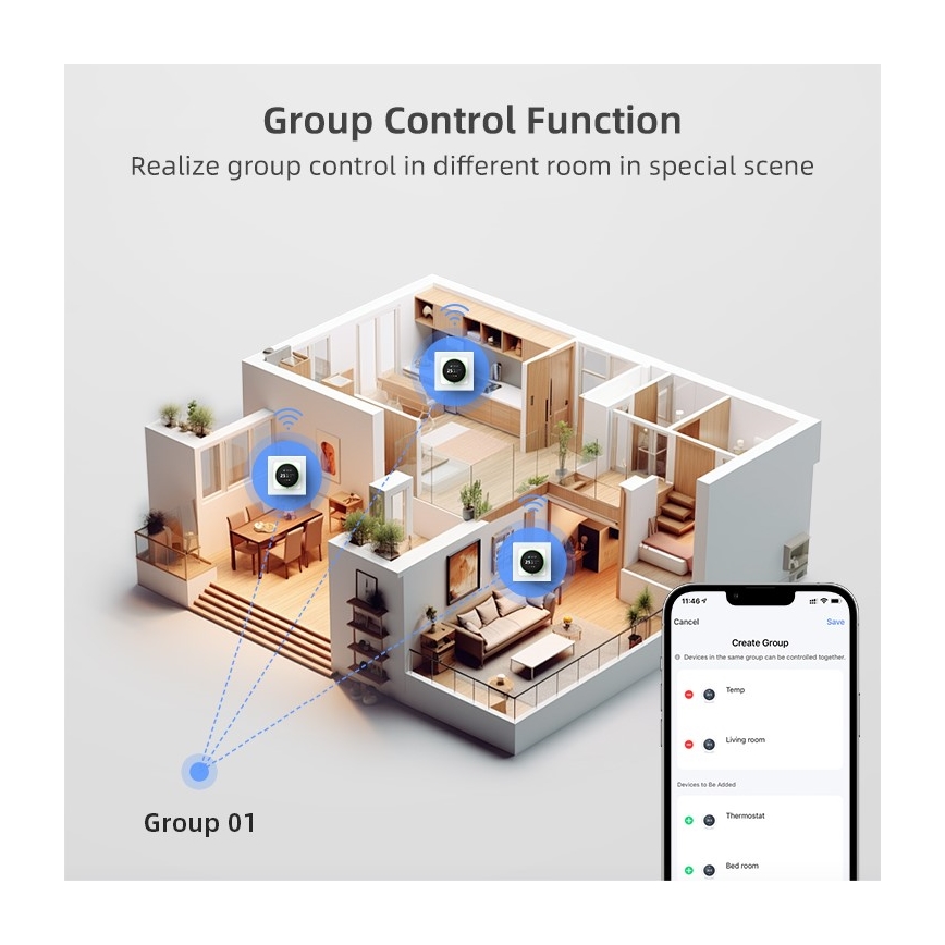 Immax NEO 07535L - Termostat SMART pentru încălzire electrică în pardoseală, 230V/16A, Wi‑Fi Tuya