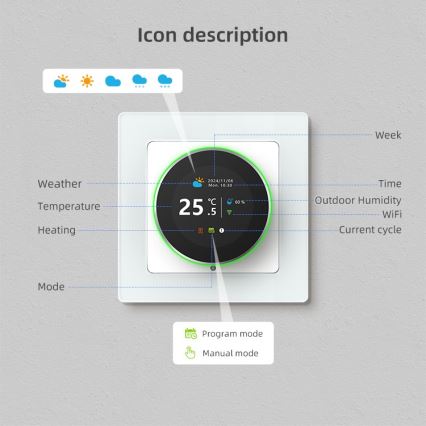 Immax NEO 07535L - Termostat SMART pentru încălzire electrică în pardoseală, 230V/16A, Wi‑Fi Tuya