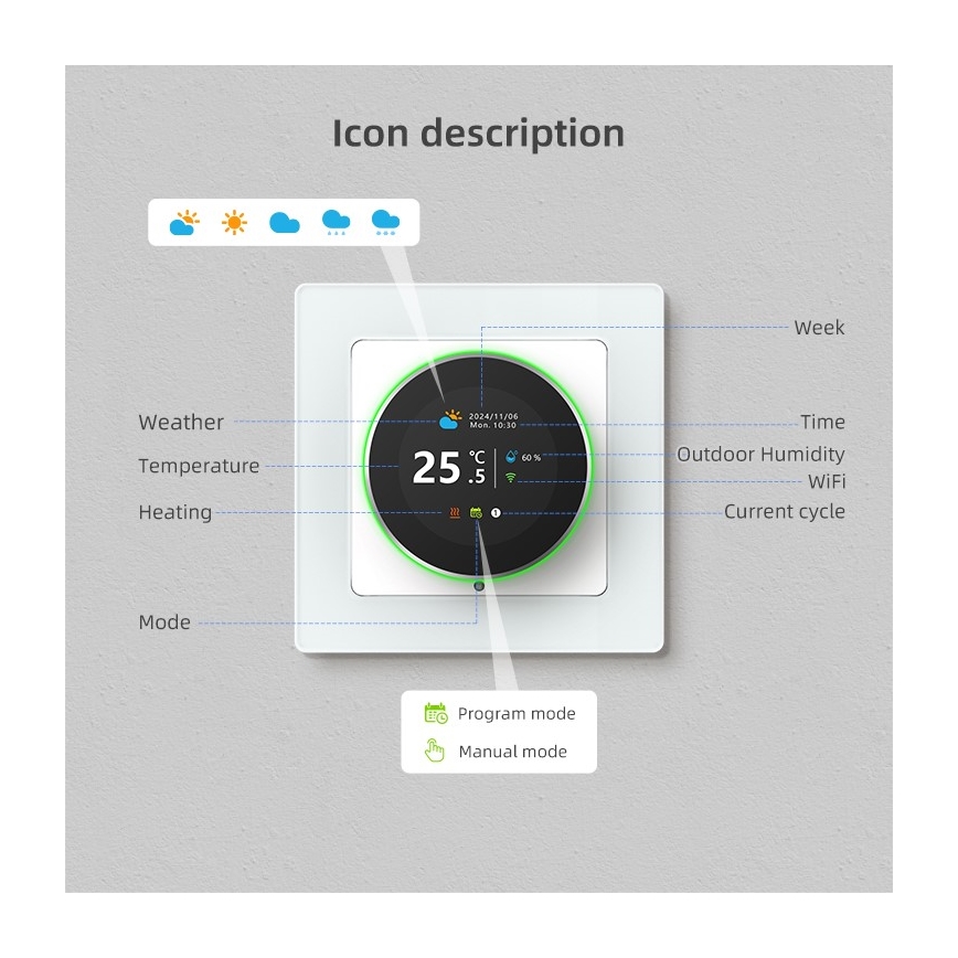 Immax NEO 07535L - Termostat SMART pentru încălzire electrică în pardoseală, 230V/16A, Wi‑Fi Tuya