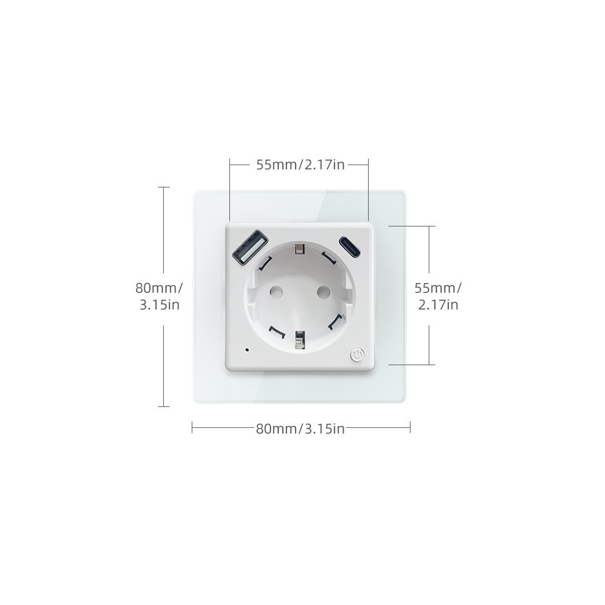 Immax NEO 07552L - Priză inteligentă tip F 16A/230V + 1x USB-A + 1x USB-C PD 20W Tuya