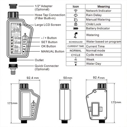 Immax NEO 07556L - Ventil de irigare 4xAA IP65 Wi‑Fi Tuya