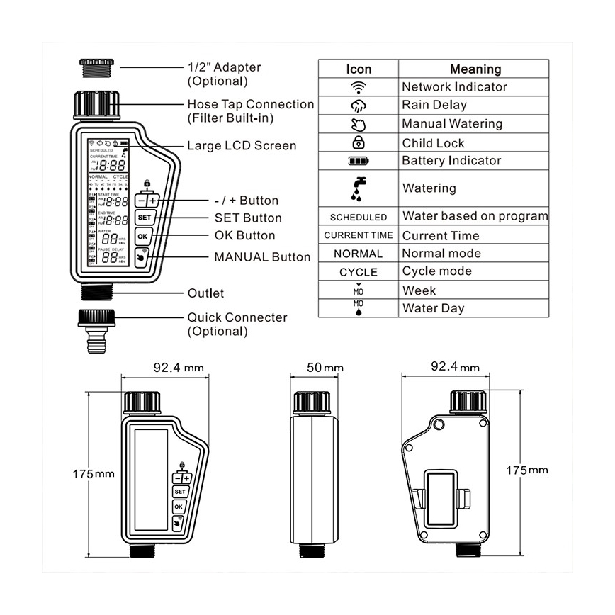 Immax NEO 07556L - Ventil de irigare 4xAA IP65 Wi‑Fi Tuya