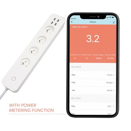 Immax NEO 07707L - Prelungitor NEO LITE Smart cu 4 prize AC + 4 USB, Wi-Fi Tuya, 1,5 m