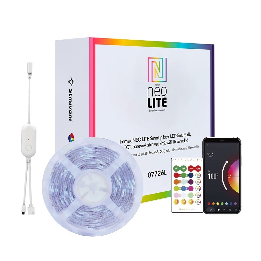 Immax NEO 07775L - Bandă LED RGB+CCT reglabilă NEO LITE LED/48W/230V 10 m IP65 MUSIC Wi-Fi Tuya + telecomandă