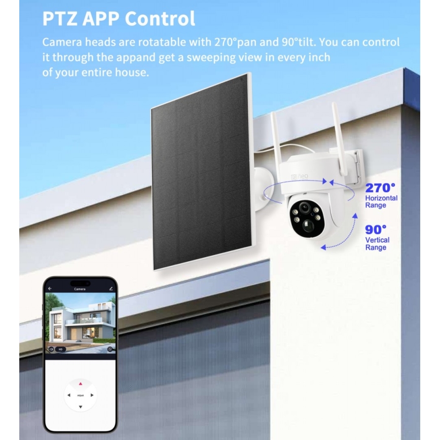 Immax NEO 07804L - Cameră solară inteligentă de exterior cu senzor, baterie 9000 mAh, Wi-Fi, Tuya, IP65