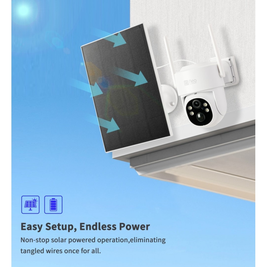 Immax NEO 07804L - Cameră solară inteligentă de exterior cu senzor, baterie 9000 mAh, Wi-Fi, Tuya, IP65