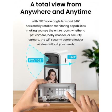 Immax NEO 07814L - Cameră de interior inteligentă cu senzor de 4 MP, alimentare 5V, compatibilă cu Tuya și conectivitate Wi-Fi
