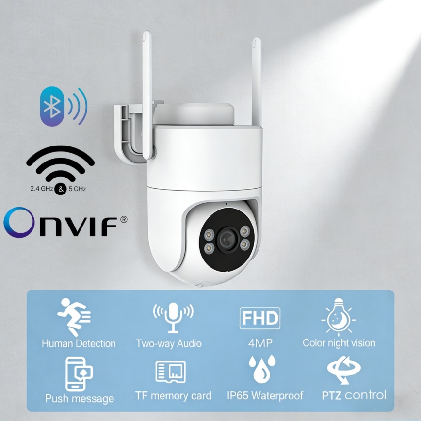 Immax NEO 07819L - Cameră inteligentă de exterior cu senzor de 4 MP, alimentare 5V, IP65, compatibilă cu Tuya Wi-Fi