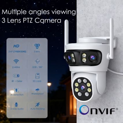 Immax NEO 07823L - Cameră inteligentă de exterior cu senzori 2MP+2MP+2MP, 5V, Tuya Wi‑Fi