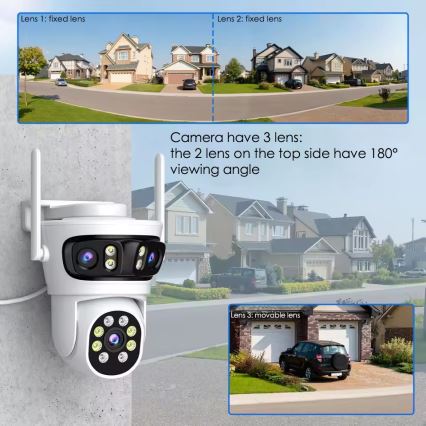 Immax NEO 07823L - Cameră inteligentă de exterior cu senzori 2MP+2MP+2MP, 5V, Tuya Wi‑Fi
