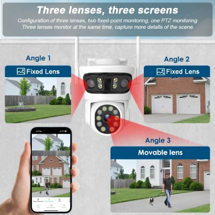 Immax NEO 07823L - Cameră inteligentă de exterior cu senzori 2MP+2MP+2MP, 5V, Tuya Wi‑Fi