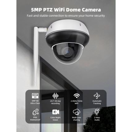 Immax NEO 07825L - Cameră inteligentă de exterior cu senzor DOME 5MP 230V IP66 TUYA Wi‑Fi