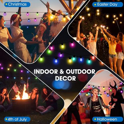 Șir de lumini LED RGB+CCT reglabil pentru exterior GIRLANDA 15xLED/1W/230V 15m Wi-Fi Tuya IP65 + telecomandă