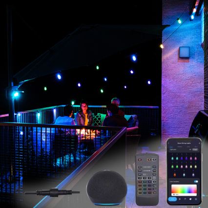 Șir de lumini LED RGB+CCT reglabil pentru exterior GIRLANDA 15xLED/1W/230V 15m Wi-Fi Tuya IP65 + telecomandă