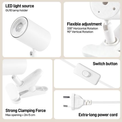 Immax NEO 08292L - Lampă cu clemă PUNTO 1xGU10/9W/230V albă