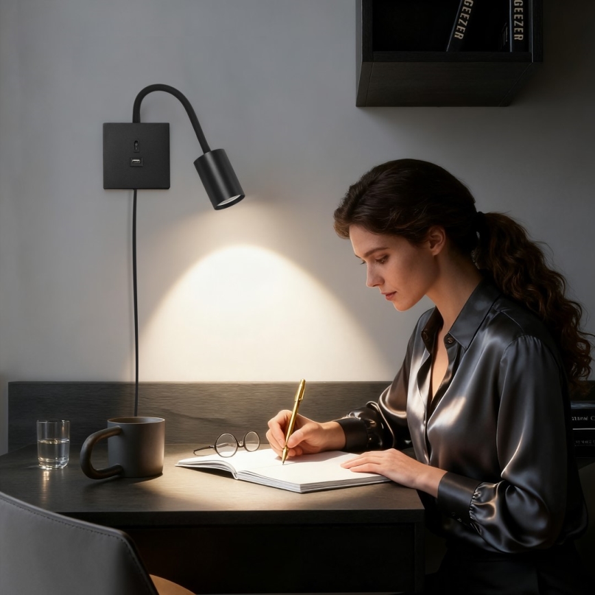 Immax NEO 08295L - Lampă de perete PUNTO cu USB, 1x GU10/9W/230V, neagră