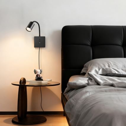 Immax NEO 08295L - Lampă de perete PUNTO cu USB, 1x GU10/9W/230V, neagră