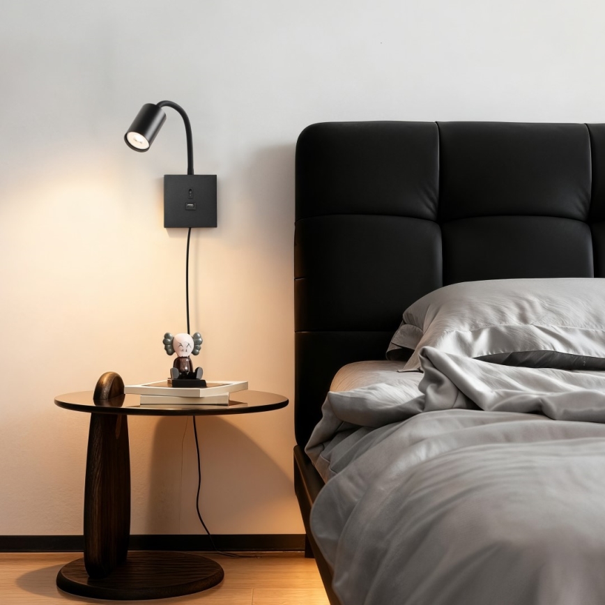 Immax NEO 08295L - Lampă de perete PUNTO cu USB, 1x GU10/9W/230V, neagră