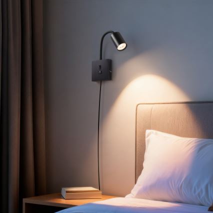 Immax NEO 08295L - Lampă de perete PUNTO cu USB, 1x GU10/9W/230V, neagră
