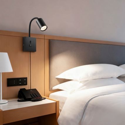 Immax NEO 08295L - Lampă de perete PUNTO cu USB, 1x GU10/9W/230V, neagră