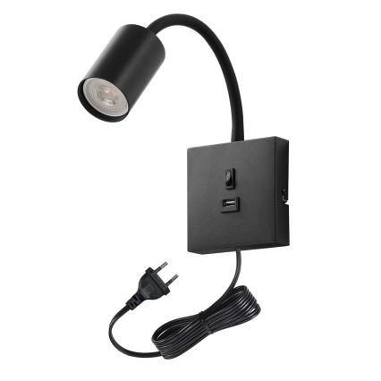 Immax NEO 08295L - Lampă de perete PUNTO cu USB, 1x GU10/9W/230V, neagră