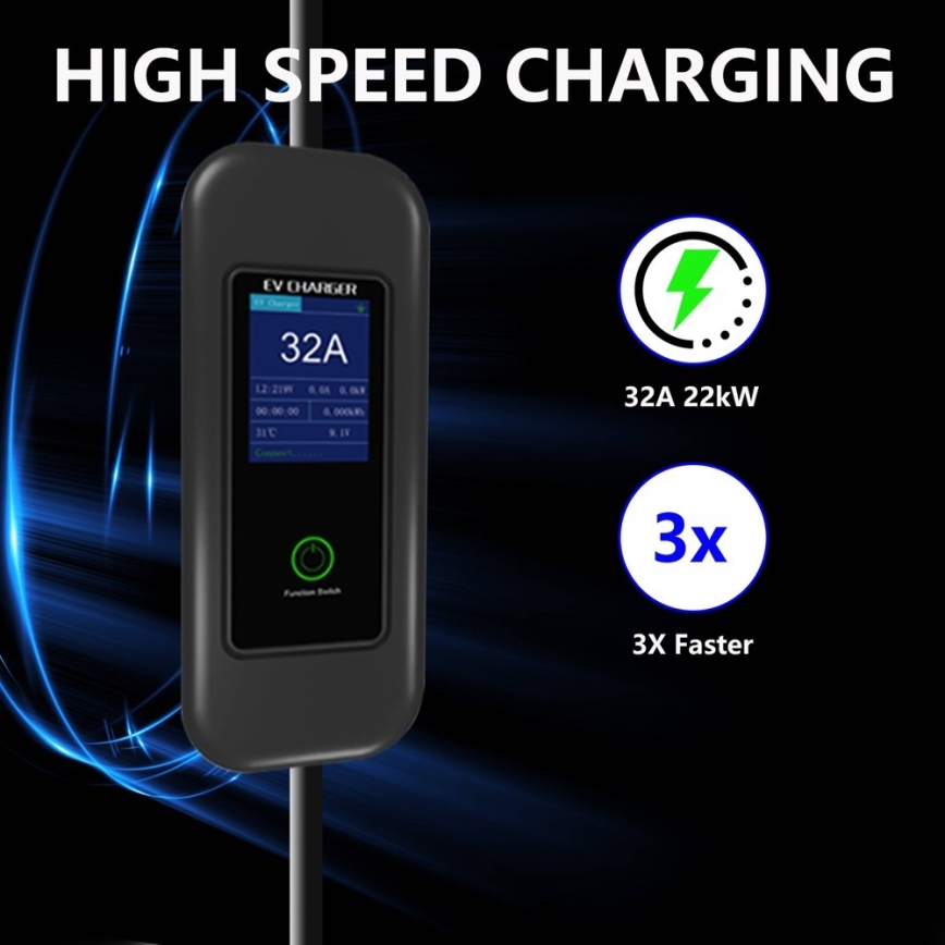 Immax - Stație de încărcare portabilă pentru vehicule electrice EV AC Tip 2 32A/380V 22kW + priză 230V 5m Wi-Fi Tuya