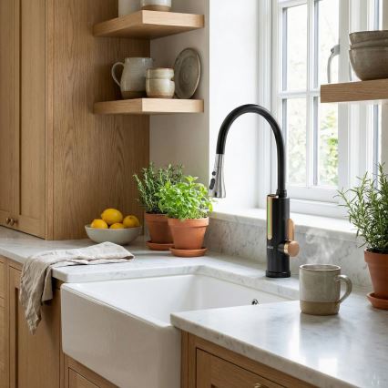 Încălzitor de apă instant cu afișaj LED 3000W/230V IPX4 negru/auriu