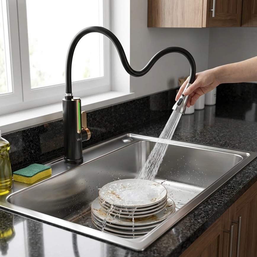 Încălzitor de apă instant cu afișaj LED 3000W/230V IPX4 negru/auriu