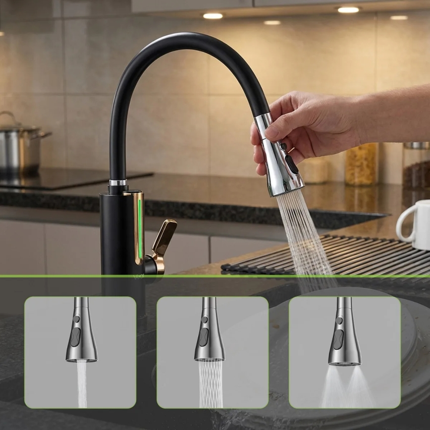 Încălzitor de apă instant cu afișaj LED 3000W/230V IPX4 negru/auriu