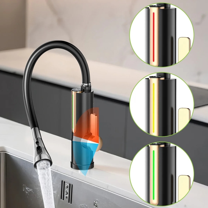 Încălzitor de apă instant cu afișaj LED 3000W/230V IPX4 negru/auriu