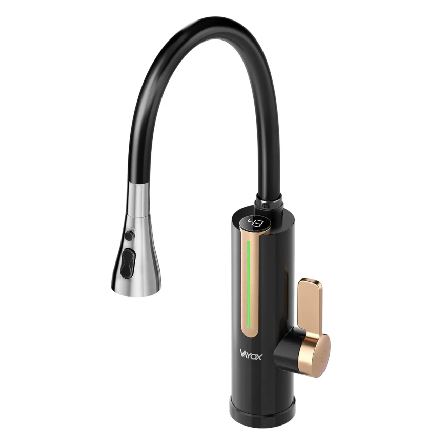 Încălzitor de apă instant cu afișaj LED 3000W/230V IPX4 negru/auriu