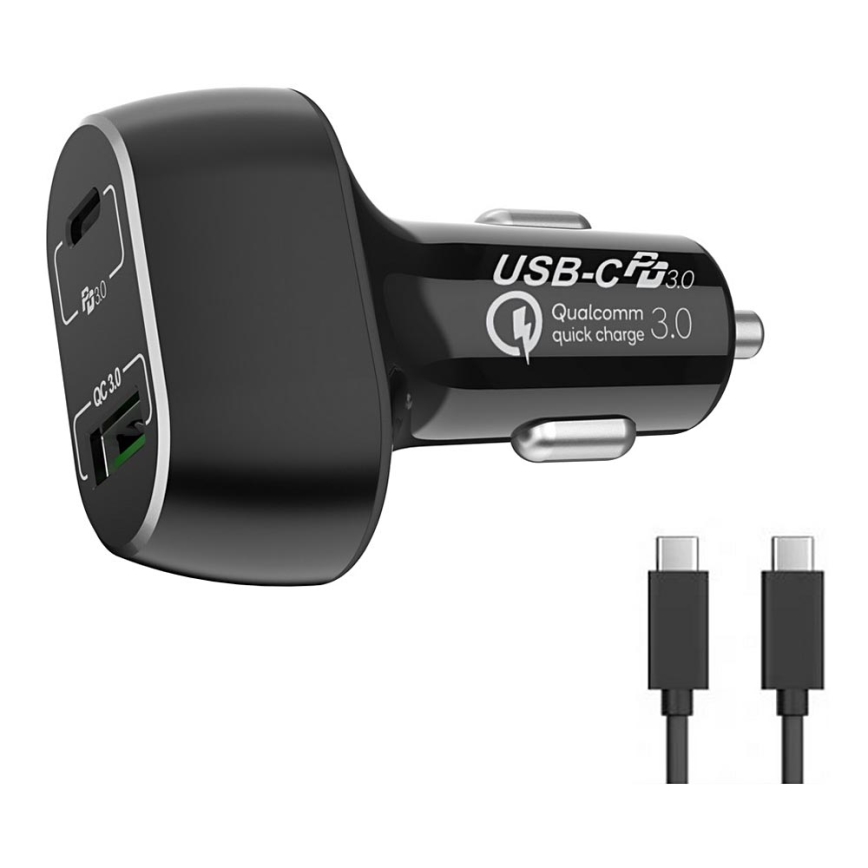 Încărcător auto Winner Group 1xUSB-C + 1xUSB-A Power Delivery 63W + cablu USB-C/USB-C 1 m negru