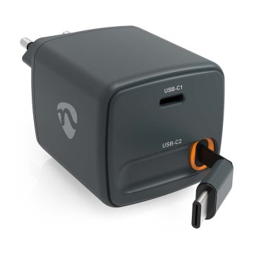 Încărcător cu cablu retractabil Power Delivery 30 W, 2 x USB-C, negru