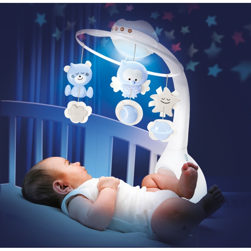 Infantino - Carusel muzical 3în1 pentru pătuț, 3xAAA, albastru