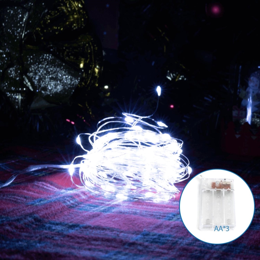 Instalație LED de Crăciun Aigostar 100xLED/3xAA 10,3m alb rece