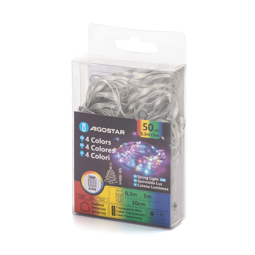 Instalație LED de Crăciun Aigostar 50xLED/3xAA 5,3m multicolor