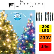 Instalație LED de Crăciun de exterior 200xLED/5 funcții 17m IP44 alb cald/multicolor