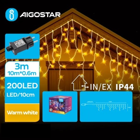 Instalație LED de Crăciun de exterior 200xLED/8 funcții 13x0,6m IP44 alb cald Aigostar