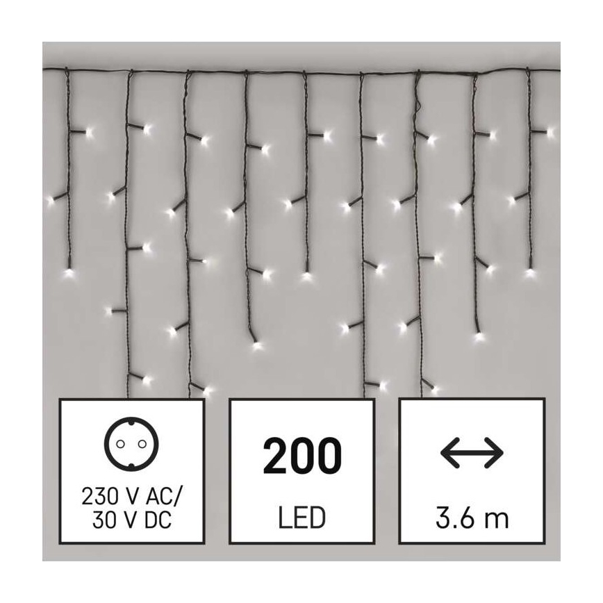 Instalație LED de Crăciun de exterior 200xLED/8 moduri 8,6m IP44 alb rece