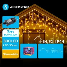 Instalație LED de Crăciun de exterior 300xLED/8 funcții 18x0,6m IP44 alb cald Aigostar