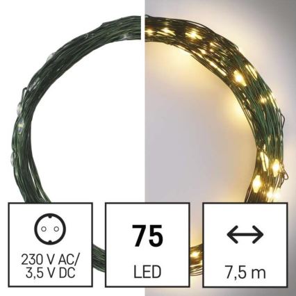 Instalație LED de Crăciun de exterior 75xLED/12,5m IP44 alb cald