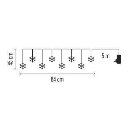 Instalație LED de Crăciun de exterior 8xLED/5,84m IP44 fulgi de zăpadă