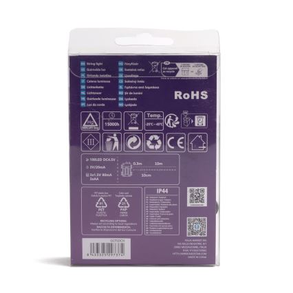 Instalație LED de Crăciun de exterior Aigostar 100xLED/8 funcții 3xAA 10,3m IP44 alb cald