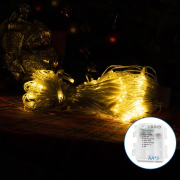 Instalație LED de Crăciun de exterior Aigostar 100xLED/8 funcții 3xAA 8x0,6m IP44 alb cald