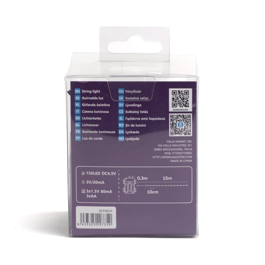 Instalație LED de Crăciun de exterior Aigostar 150xLED/8 funcții 15,3m IP44 alb rece