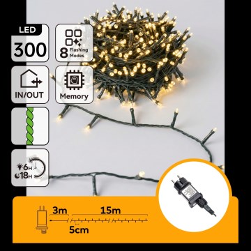 Instalație LED de Crăciun de exterior Aigostar 300xLED/8 funcții 18m IP44 alb cald