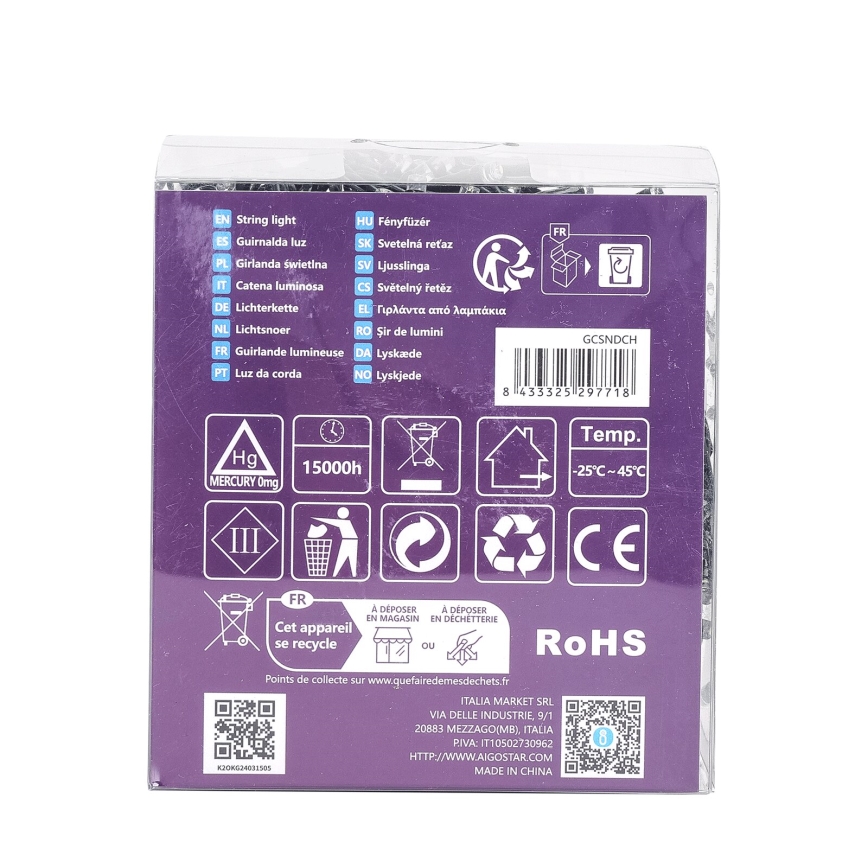 Instalație LED de Crăciun de exterior Aigostar 300xLED/8 funcții 3xAA 15,3m IP44 alb rece