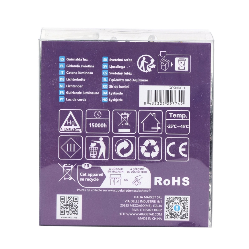 Instalație LED de Crăciun de exterior Aigostar 300xLED/8 funcții 3xAA 15,3m IP44 multicolor