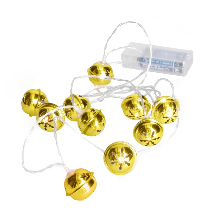 Instalație LED de Crăciun 10xLED/2xAA/alb cald 1,8m clopoței